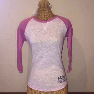 Aeropostale junior pink and white 3 quarter sleeve